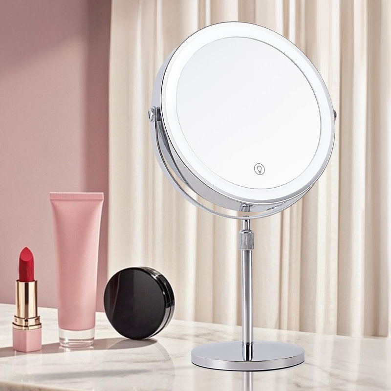 9"led Lighted 1x/10x Magnifying Vanity Mirror Rechargeable Round Desktop Metal Makeup Mirror Height Adjustable