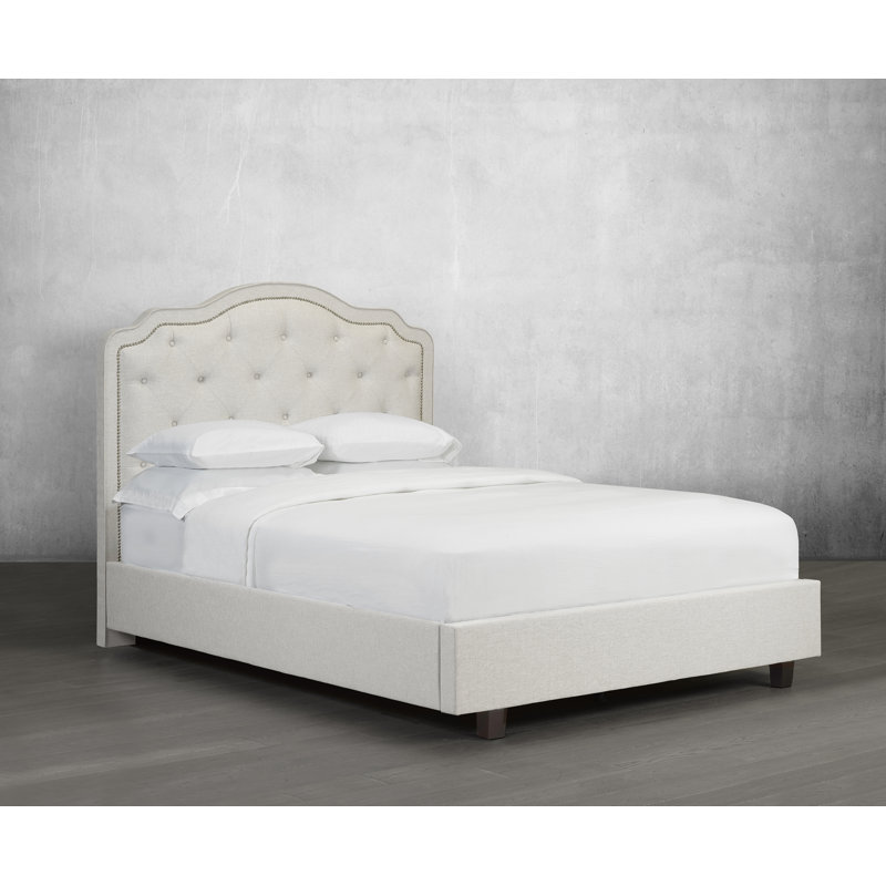 Lit plateforme en tissu d’ameublement Stoltz, Double, Lin - Gris