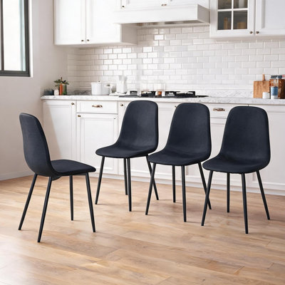 Ensemble de chaises d'appoint en lin et coton avec pieds en métal, sièges de salle à manger rembourrés noirs pour la cuisine et la salle à manger, structure intégrée