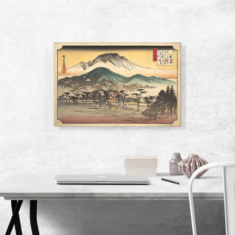 «Evening Bell at Mii Temple» par Utagawa Hiroshige - reproduction d'art sur toile tendue, H 18 po x l 26 po x P 0,75 po