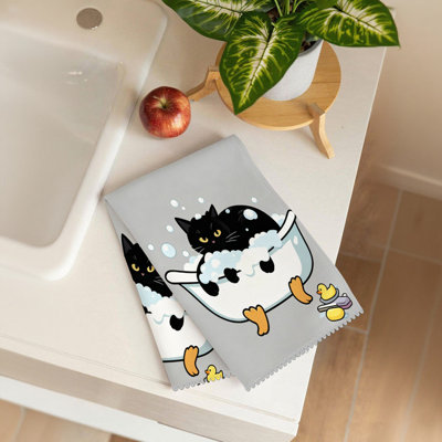  Linges de cuisine en microfibre, linges à vaisselle réutilisables absorbants, décoratifs résistants à la décoloration, 16 po x 24 po, bulle de bain pour chat