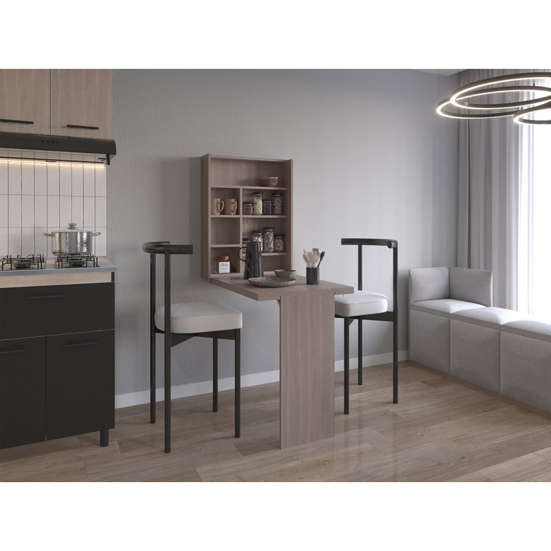 Table murale pliante avec 7 tablettes de rangement Dalton, Blanc