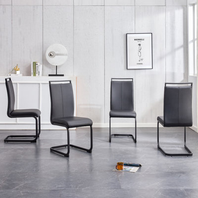 Chaises de salle à manger rembourrées en similicuir avec pieds en métal et poignée supérieure Rheese