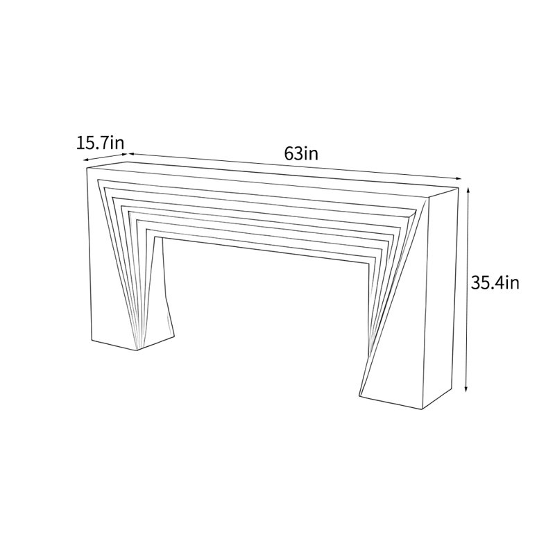 French retro simple rectangular console table, 35.4" H x 63" W x 15.7" D, Brown
