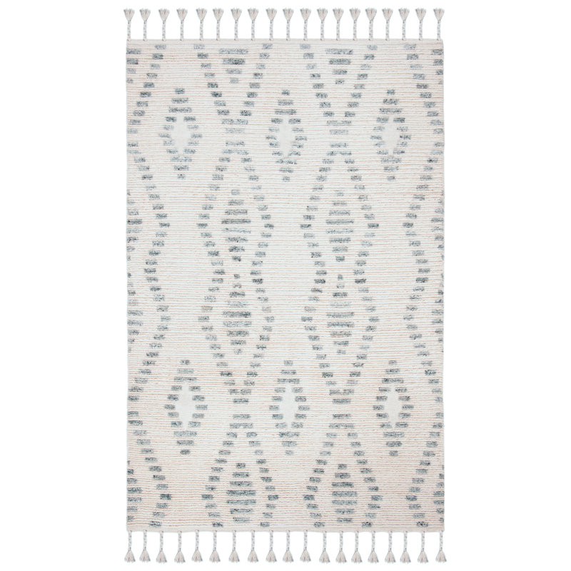 Powell Hand Knotted Wool Viscose Geometric Rug in Ivory/Gray, Rectangle 5' x 8'