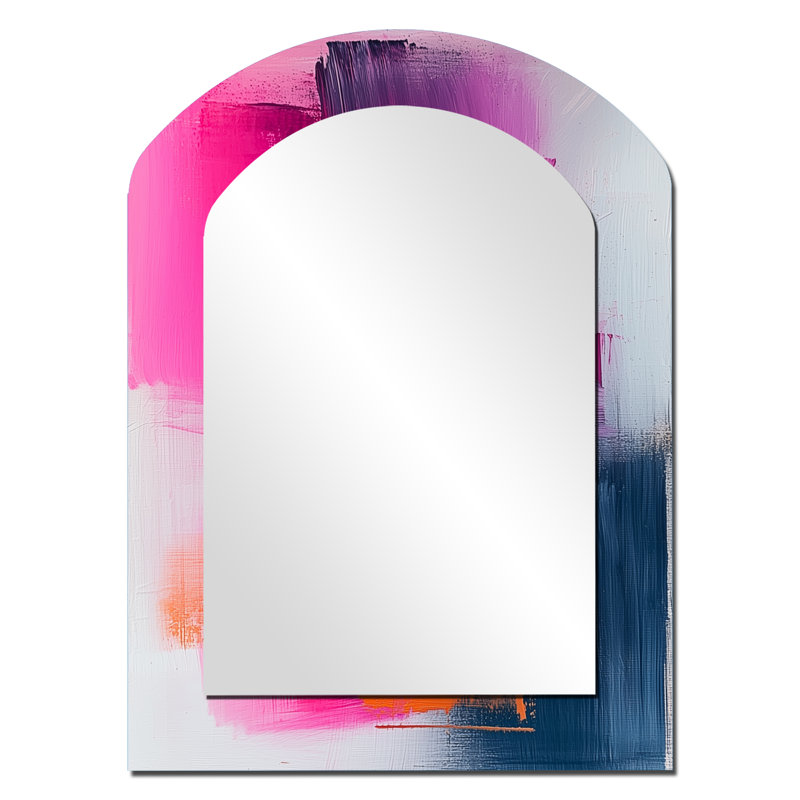 «Gold Ethereal Dream I - Line Art Arch Large Mirror», miroir mural décoratif asymétrique moderne, impression sur métal