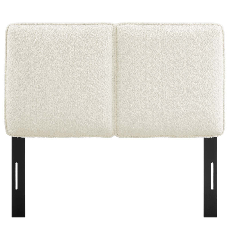 Cream Boucle Upholstered Twin Headboard with Wood Legs