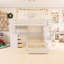 Lit superposé double au-dessus de simple avec cadre en bois avec bureau, tiroirs et tablettes-1863078931