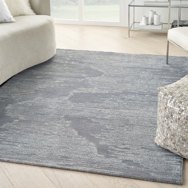 Abstract Area Rug in Blue/Ivory, Rectangle 4' x 6'
