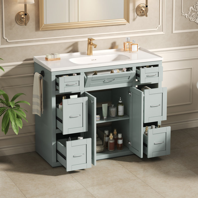 Meuble-lavabo de salle de bain autoportant 48 po avec porte latérale réversible Nautical, Vert menthe