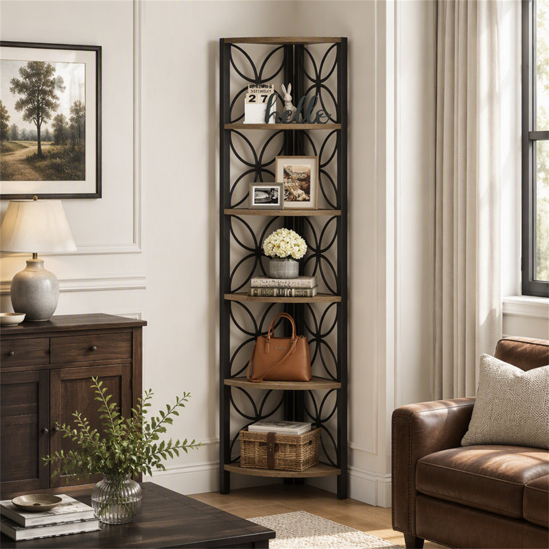 Étagère d'angle de 180 cm (70,8 po), tablette de coin à 6 niveaux avec rangement et présentoir
