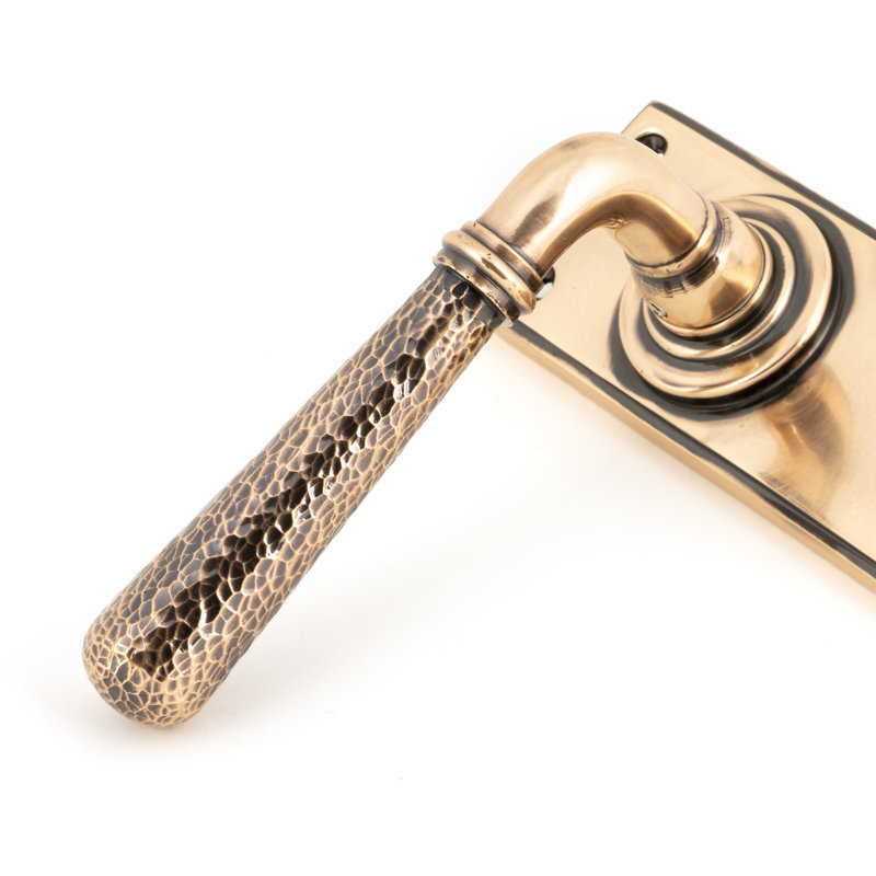 Hammered Newbury Lever Latch Set, Polished Bronze