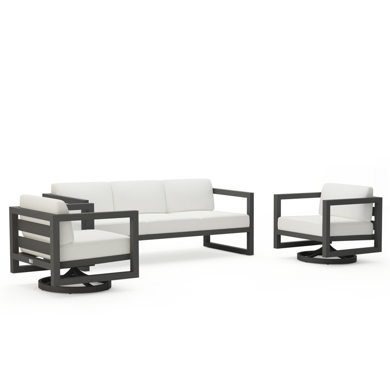 Avion 3 Piece Sofa Set With Swivel, Slate, Canvas Natural Sunbrella® Canvas