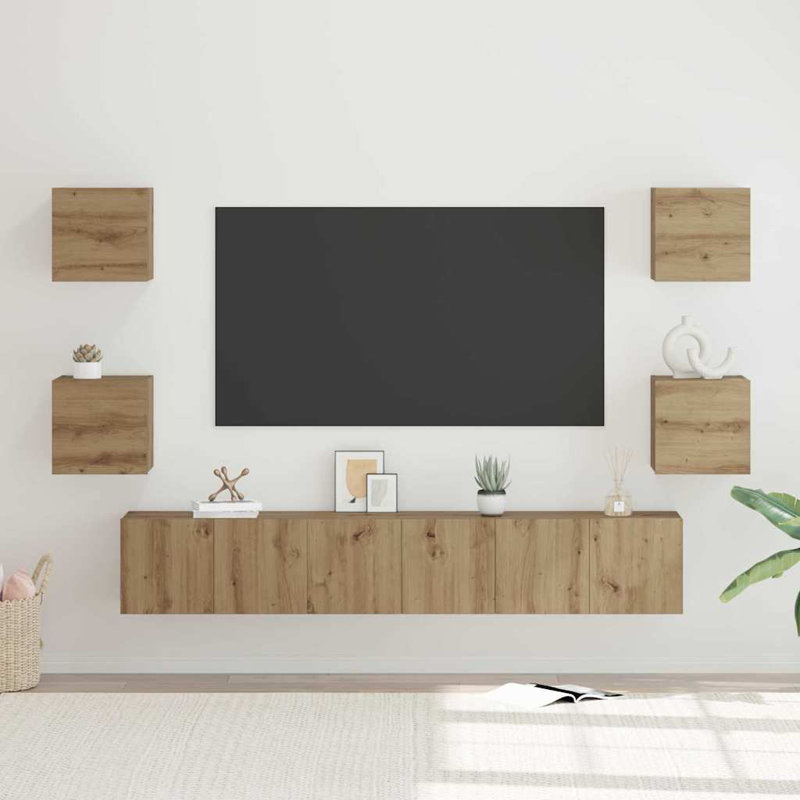 TV Cabinet Set 7 Pcs Engineered Wood, 30cm H x 60cm L x 30cm W, Artisan Oak