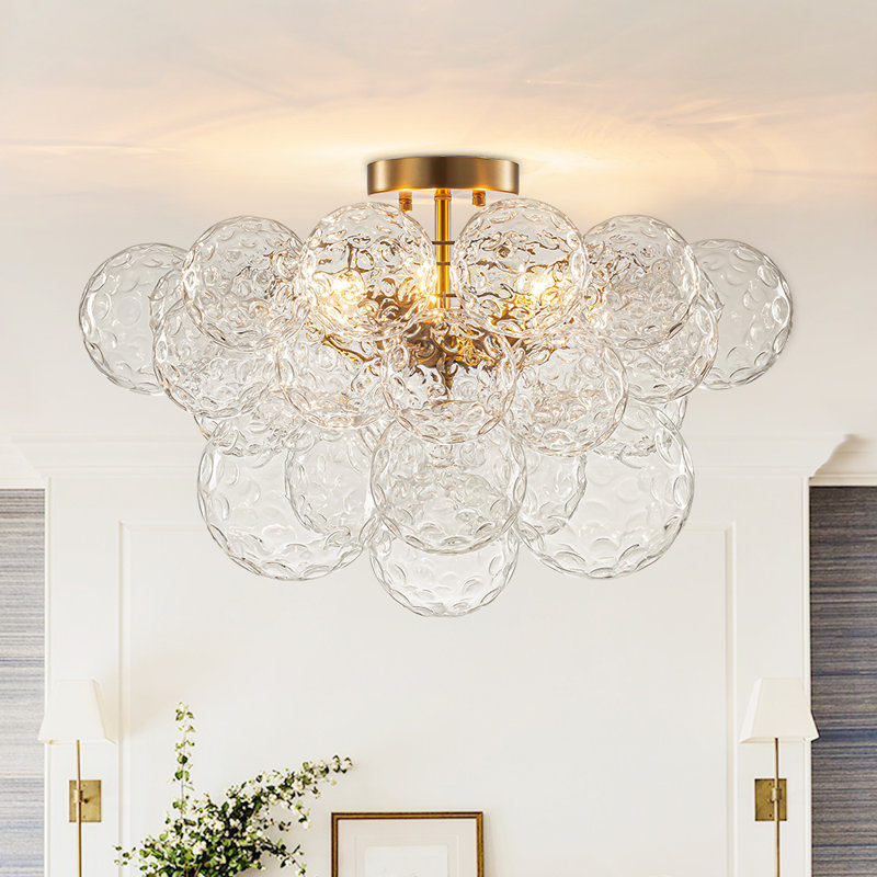 Ahona 3 - Light Hammered Cluster Glass Globe Semi Flush Mount