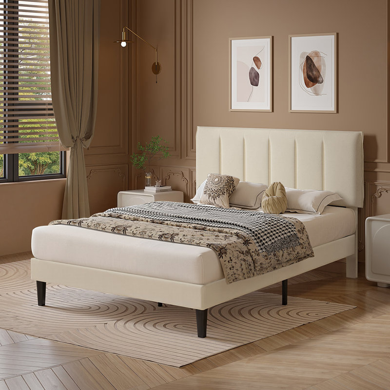 Amberrae Upholstered Bed, Beige