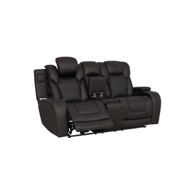 Causeuse à mouvement électrique en microfibre gris Wendell avec console, chargeur sans fil, rangement, USB et DEL