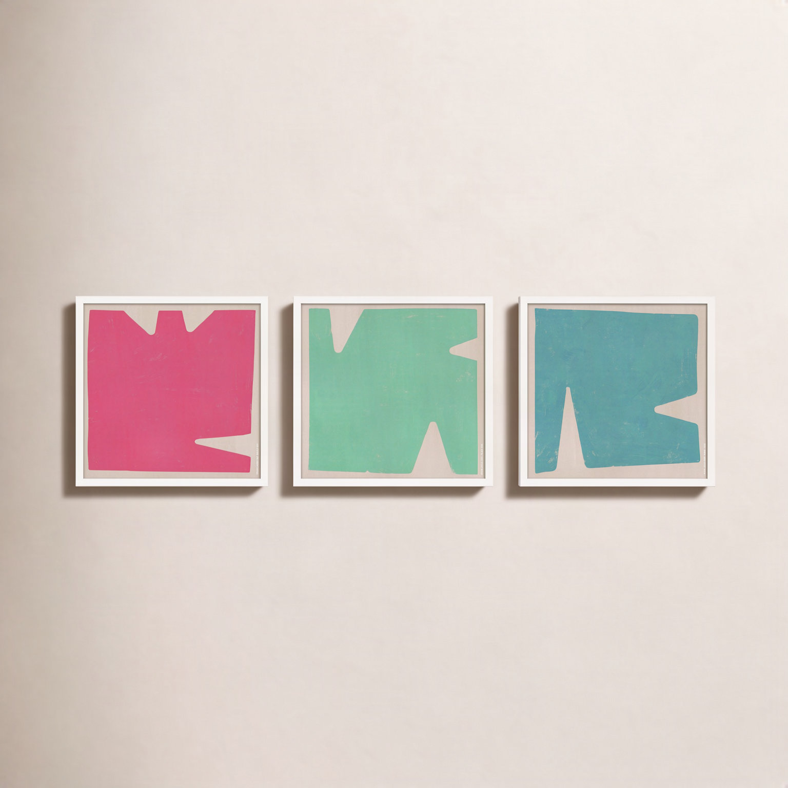 Casden "Sculpted Pastel" 3-Piece Print Set, White Paper Framed, 16" H x 16" W