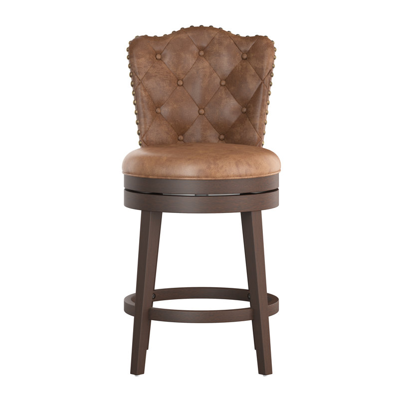 Marthasville Swivel Upholstered Counter Stool, Faux Leather Chestnut, Counter Stool (26.5" Seat Height)