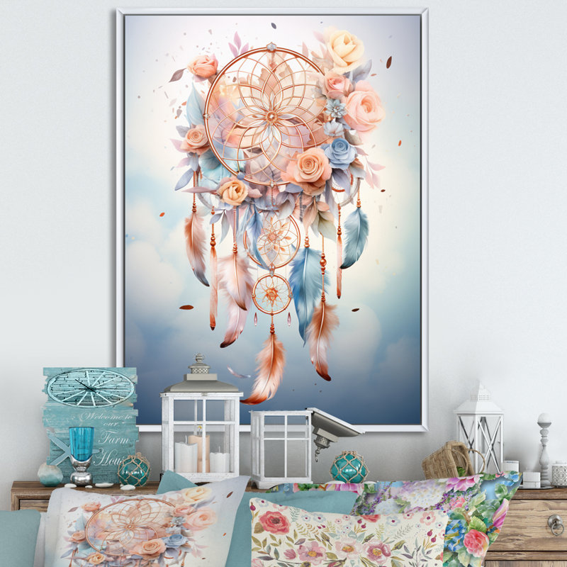 Capteur de rêves coloré Hifzah Mystic Serenity I, H 32 po x l 16 po x P 1 po, Cadre flottant blanc