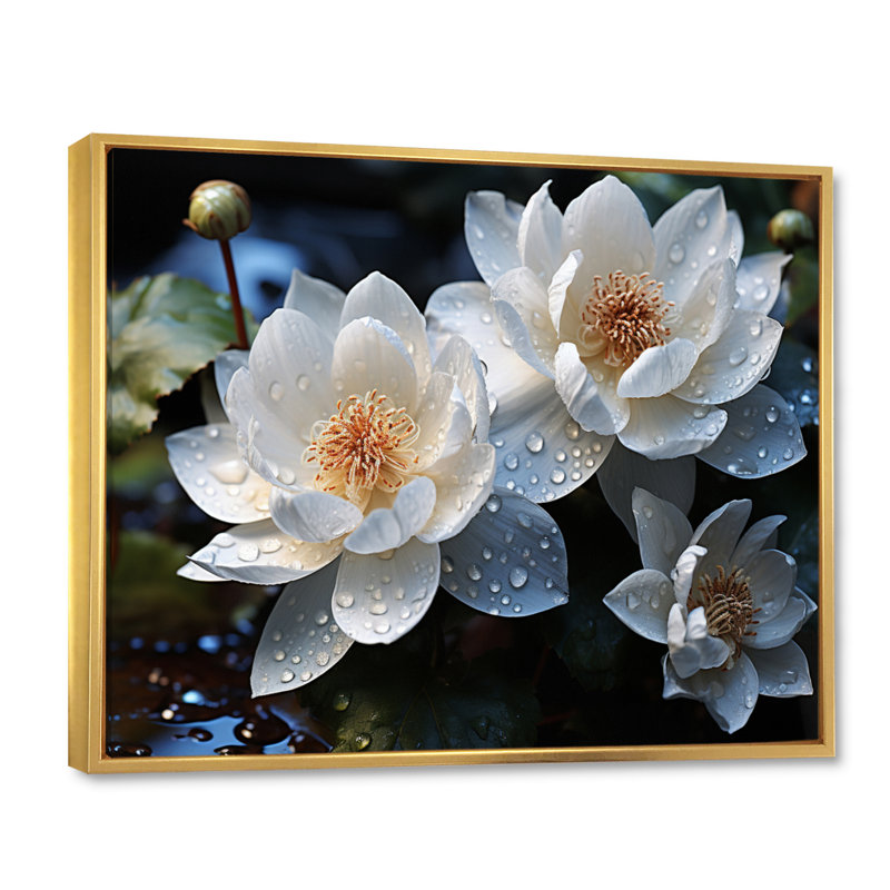 " White Yellow Lotus Field VI ", 12" H x 20" W, Cadre flottant doré