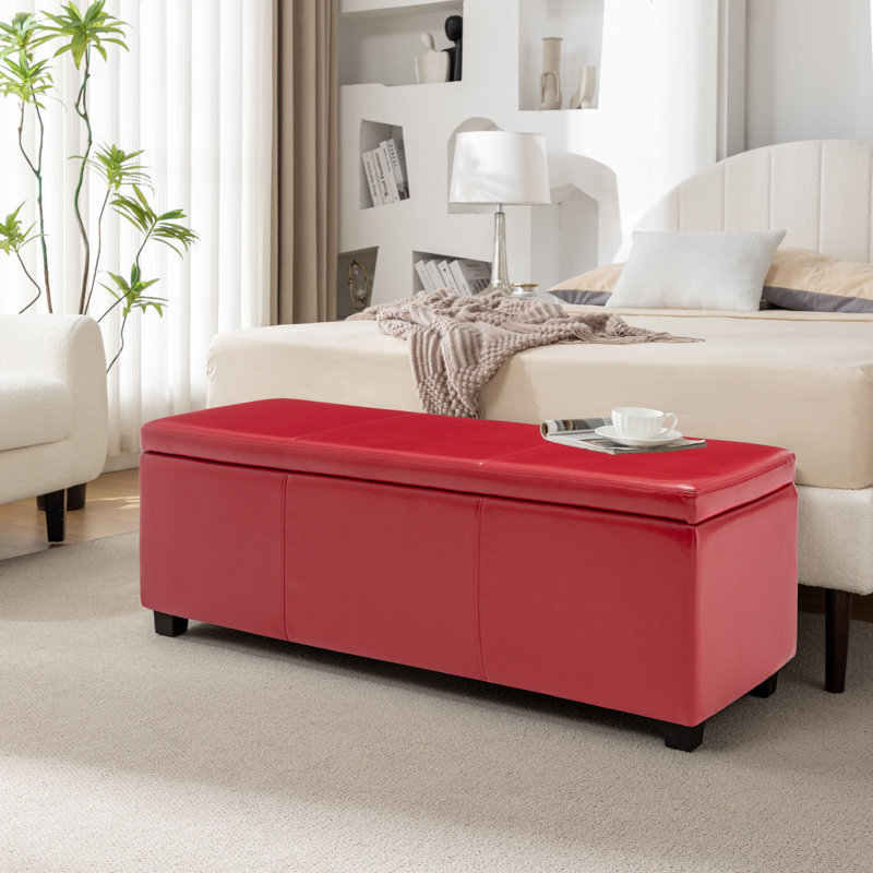 Banc de rangement en faux cuir Ebern Designs Lucien, Rouge