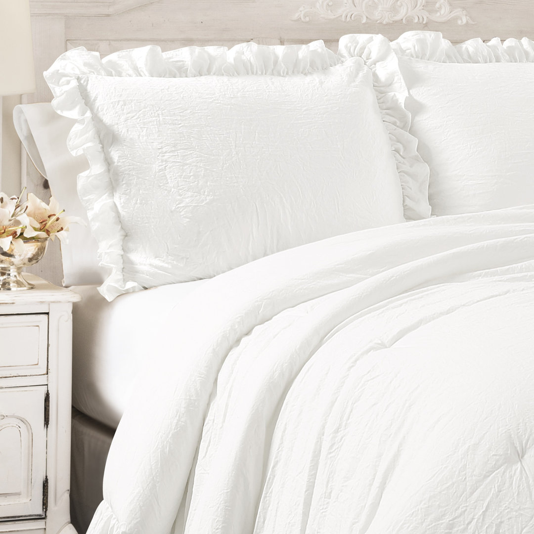 Pure White Reversible 3 Piece Comforter Set Lush Decor 
