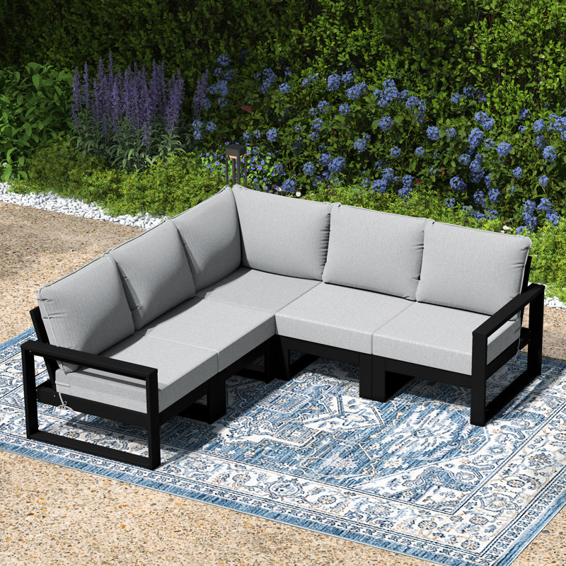 Patio 5-Piece Deep Seating Set With Frame, Light Gray, Black