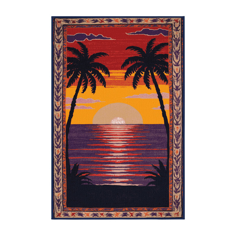 Washable Tropical Sunset Hawaiian Area Rug, Rectangle 5' x 8'