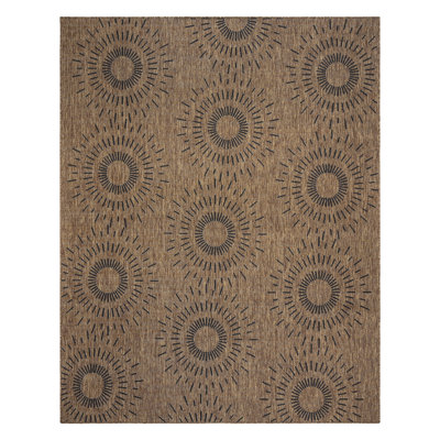 Tapis intérieur / extérieur tissé à plat toutes saisons Paseo Tiaret, brun noir tribal Sunburst - Patio, terrasse, porche et bord de piscine