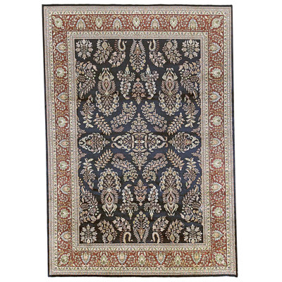 Tapis noir et rouge noué à la main de haute qualité