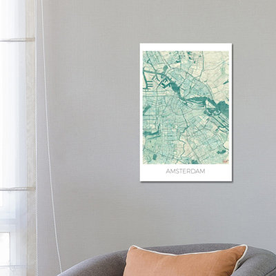 Amsterdam Vintage Urban Blueprint Map by Hubert Roguski - Wrapped Canvas Print