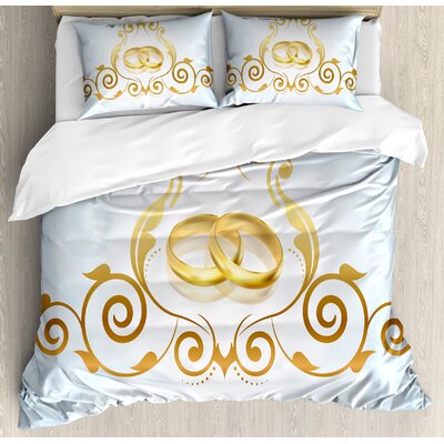 Wedding Decorations Vintage Style Victorian Ornaments on Backdrop Rings Classical Duvet Cover Set -  Ambesonne, nev_35172_king