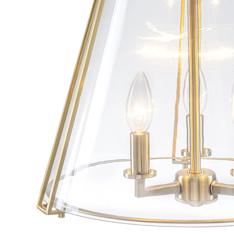 15,75 po Luminaire suspendu 3 lumières lustre moderne doré avec abat-jour en verre transparent conique