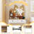 Small Vanity Desk w/ Mirror & Lights Cute Kitty Makeup Table w/Power Outlets