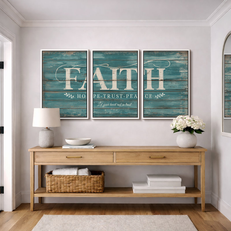 Rustic Faith Hope Trust Peace, Cadre blanc, H 24 po x l 48 po