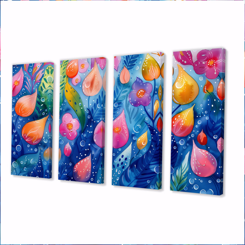 Ensemble de décorations murales roses et bleues sous l'eau I - Aquariums, H 32 po x l 64 po
