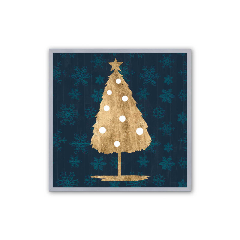 Arbre des Fêtes avec imprimé bleu marine I, Cadre simple en chrome poli, bois massif, H 21,75 po x l 21,75 po