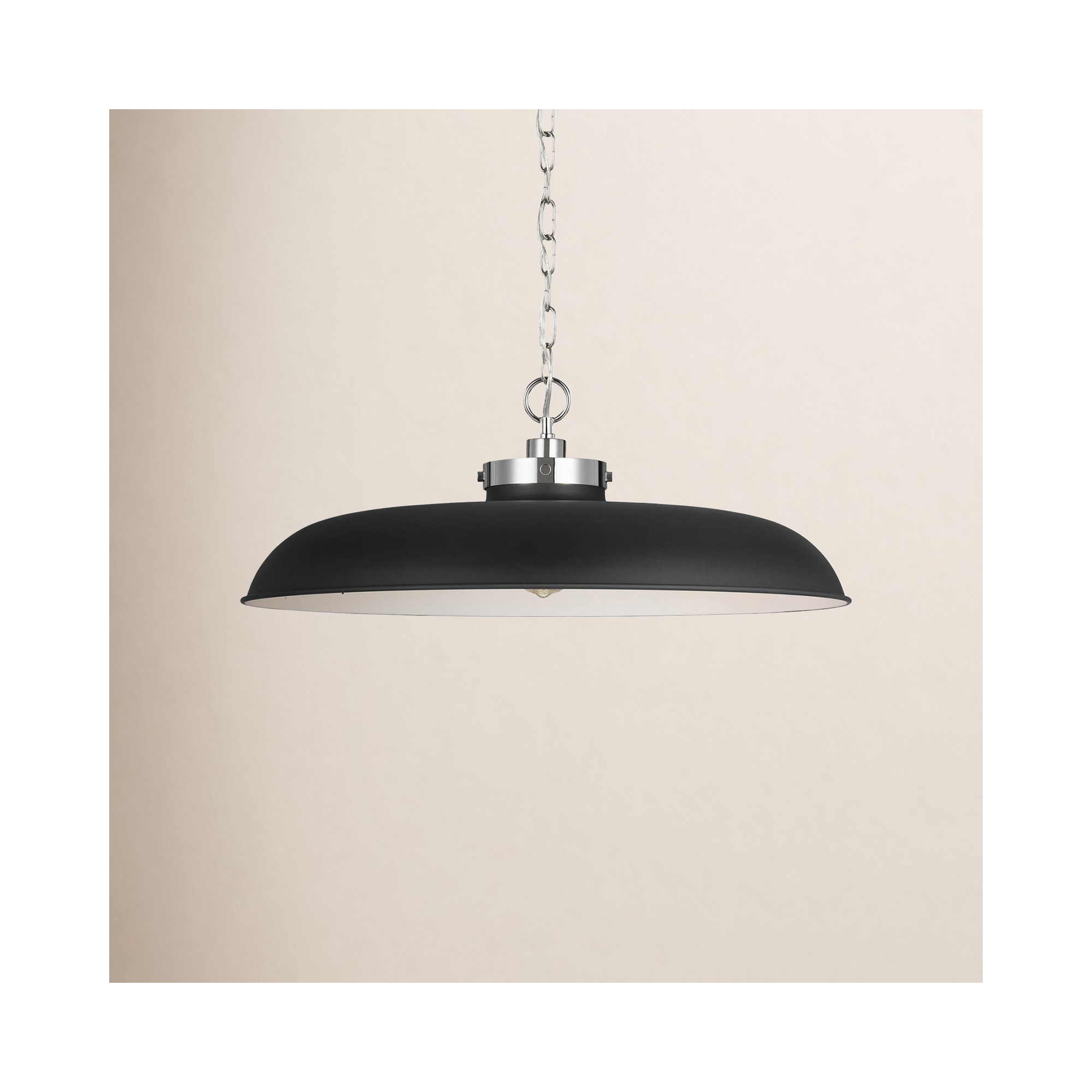 Tateos Single Light Metal Steel Dimmable Pendant, Midnight Black, Polished Nickel