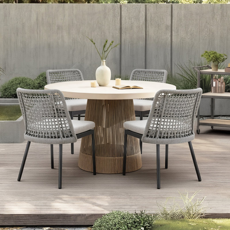 Deana Modern Woven Rope Outdoor Dining Armchair with Cushion (Set of 2), Light Gray