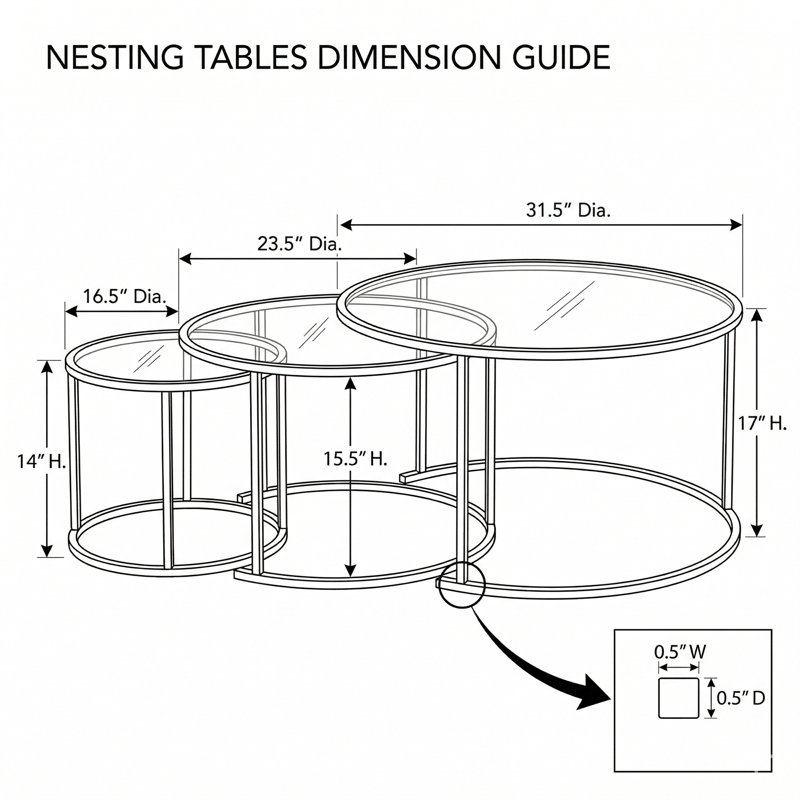 Ensemble de 3 tables basses gigognes avec plateau en verre trempé Elowen, Transparent, Doré