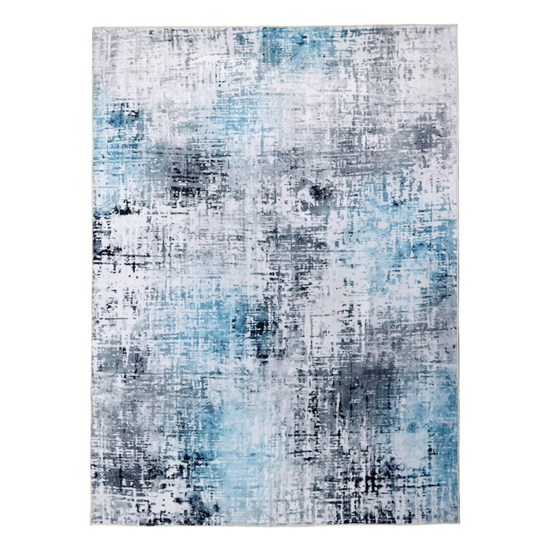 Delara Blue Machine Washable Area Rug – Non-Slip, Stain Resistant, GRS Certified, for Bedroom, Living & Dining