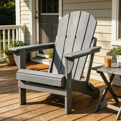 Oversized HDPE Adirondack Chair, 380 Lbs Heavy Duty All Weather Patio Lounge Chair, Reinforced Stable Frame, Space Saving, Stain/Fade/Crack/Rot Resistant, Easy Partial Assembly Low Maintenance Outdoor Seat for Backyard Deck Garden Terrace