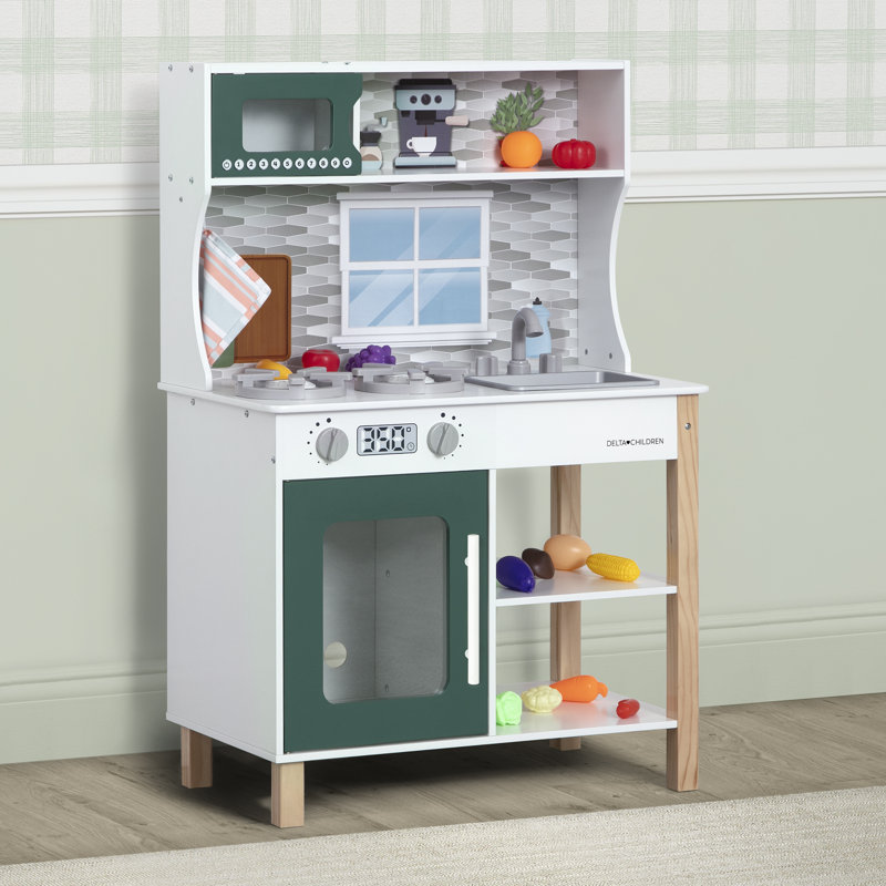 Tiny Chef Play Kitchen - Toy Kitchen Playset With Realistic Knobs That Turn/Click, Green