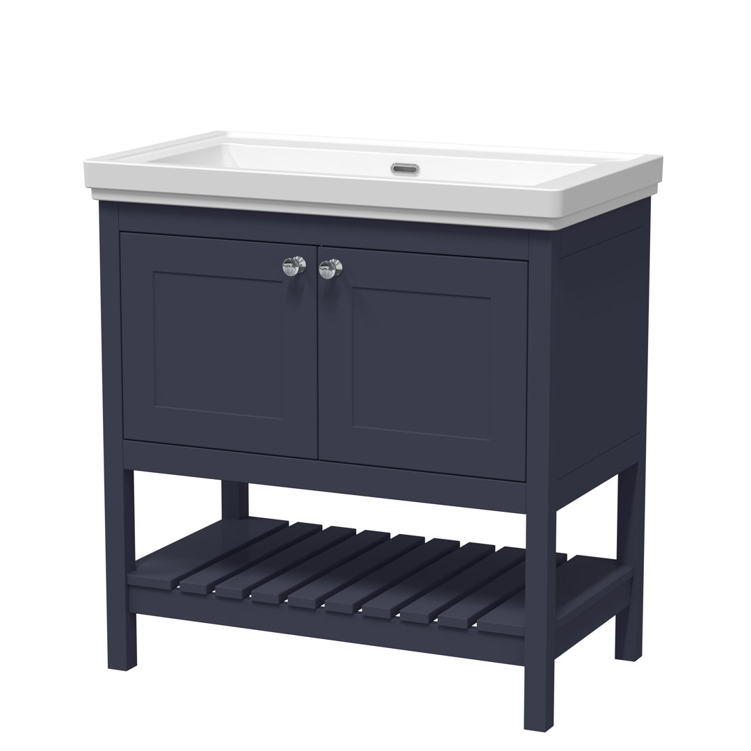 Old London Indigo Blue Bexley Matt Single Drawer Vanity Unit And Classique Fireclay Basin | | Mdf | 800Mm - Image 3