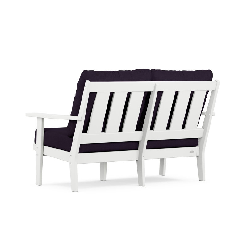 Lakeside Oxford Deep Seating Loveseat, White, Navy Linen