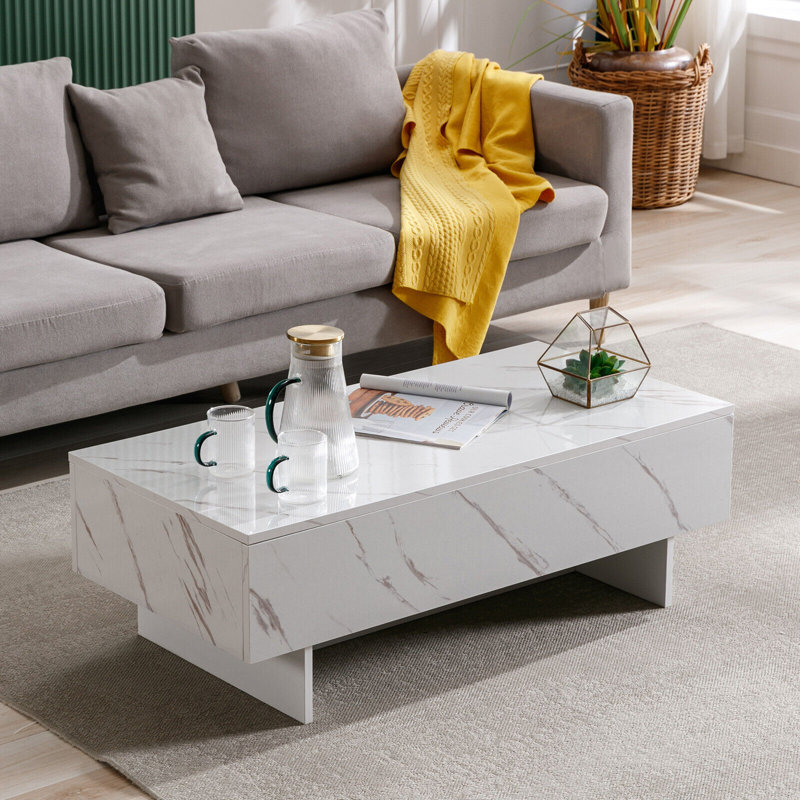Élégante table d'appoint en verre lustré rectangulaire Khiler, H 12,2 po x L 42,5 po x l 22 po, Blanc