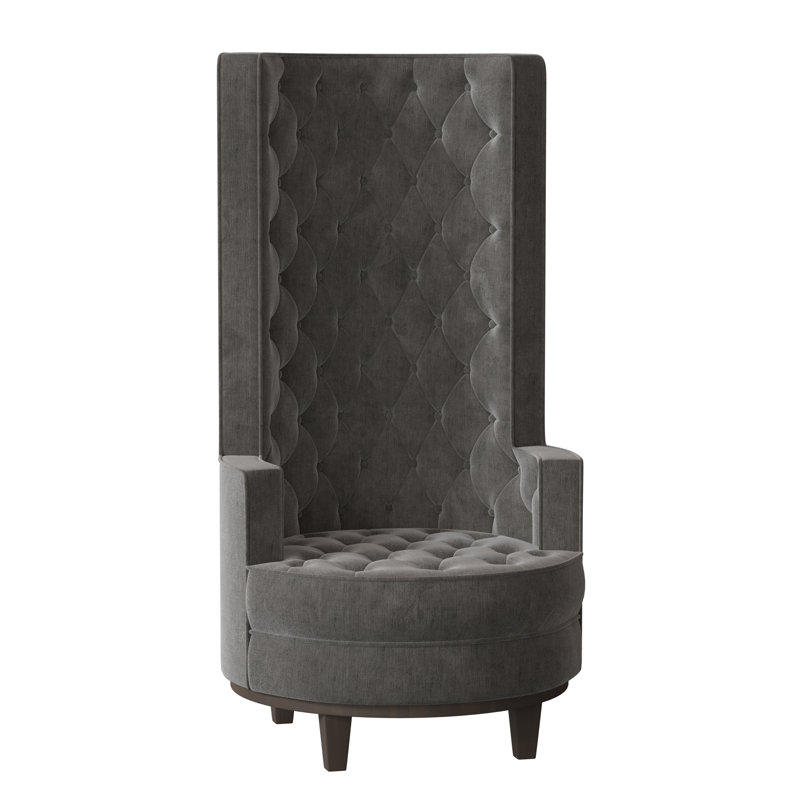 Norma Tufted Wingback Chair, Bella Black Performance Velvet, Brown Mahogany