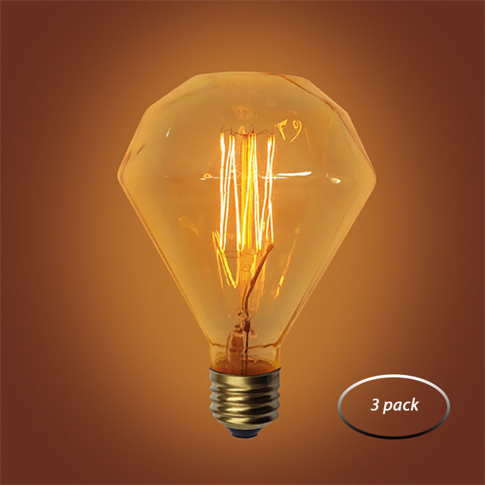 Abyade 40W Amber E26 Incandescent Vintage Filament Light Bulb (Set of 3) Symple Stuff