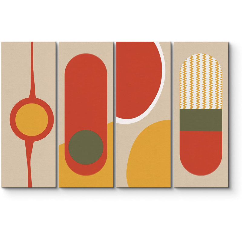 Mid-Century Shape Mid-Century Retro Polygon Collage sur toile, reproduction de 4 pièces